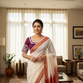  Purple Jamdani | Square Neck | Lace Attached Glass Sleeve