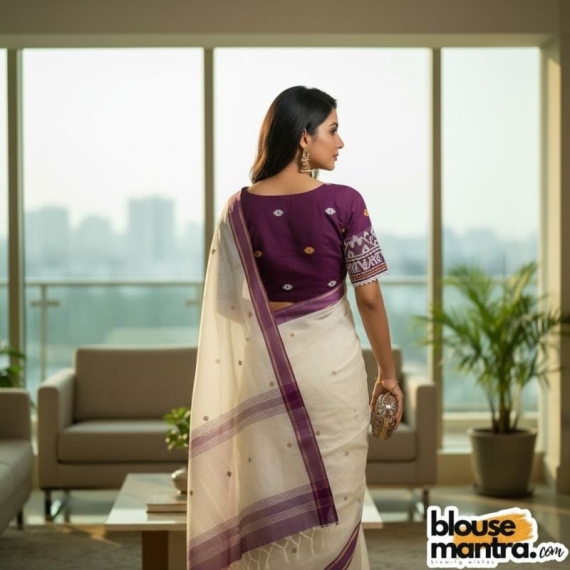  Purple Jamdani | Square Neck | Lace Attached Glass Sleeve