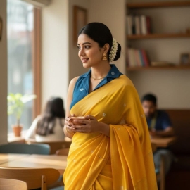 Firoza Blue Jamdani |Black & white Round Weave | Halterneck | Blazer Coller Sleeveless