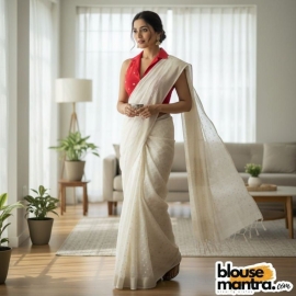 Red Jamdani |White Round Weave | Halterneck | Blazer Coller Sleeveless