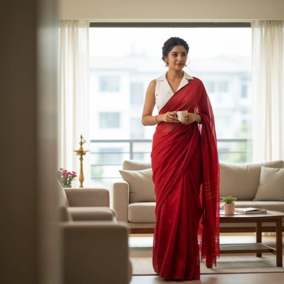 White Jamdani | Red & Black Flower Weave |Halterneck | Blazer Coller Sleeveless