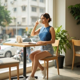  firoza Blue Jamdani | White Flower Weave | Boat Neck | Halterneck Sleeveless