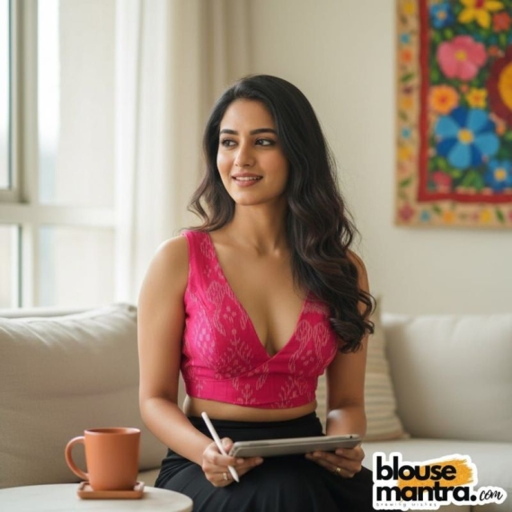  Pink Silk Ikkat | Overlap | Back Chain Sleeveless