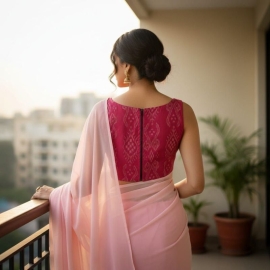  Pink Silk Ikkat | Overlap | Back Chain Sleeveless