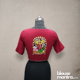 Maroon | Maa Durga on Kulo Embroidery Glass Sleeve
