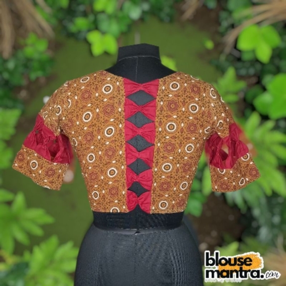 Musturd Ajrakh | Maroon Bow On Back & sleeves glass Sleeve