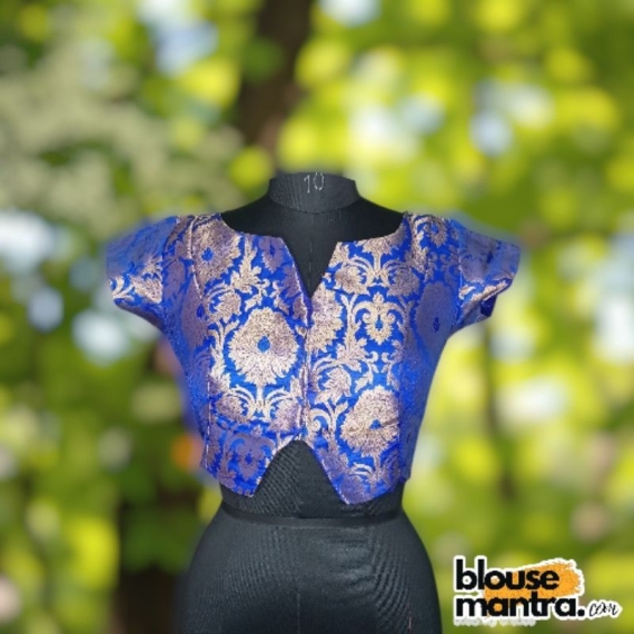 Royal Blue Katan Benarasi | Small Cut on neckline & waist Maggie Sleeve