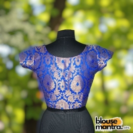 Royal Blue Katan Benarasi | Small Cut on neckline & waist Maggie Sleeve