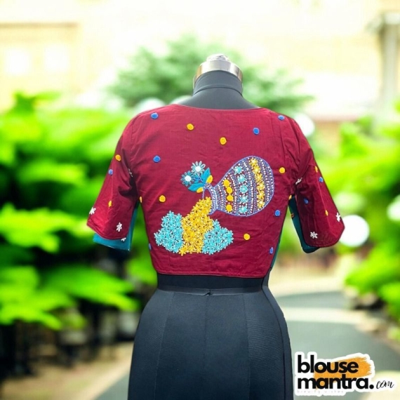 Maroon Khadi Cotton |Pot Filled with Flower Glass Sleeve