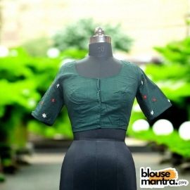 Bottle Green Khadi Cotton |Pot Filled with Flower Glass Sleeve