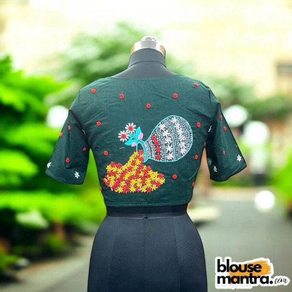 Bottle Green Khadi Cotton |Pot Filled with Flower Glass Sleeve