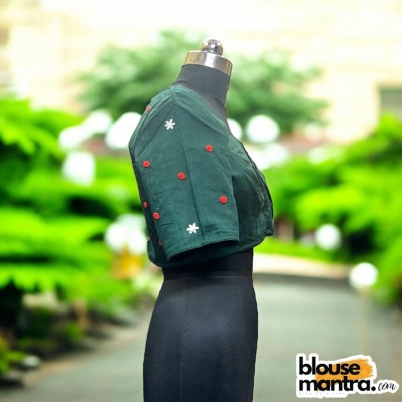 Bottle Green Khadi Cotton |Pot Filled with Flower Glass Sleeve