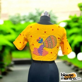 Yellow Khadi Cotton |Pot Filled with Flower Glass Sleeve