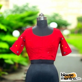 Red Khadi Cotton |Pot Filled with Flower Glass Sleeve