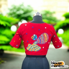 Red Khadi Cotton |Pot Filled with Flower Glass Sleeve