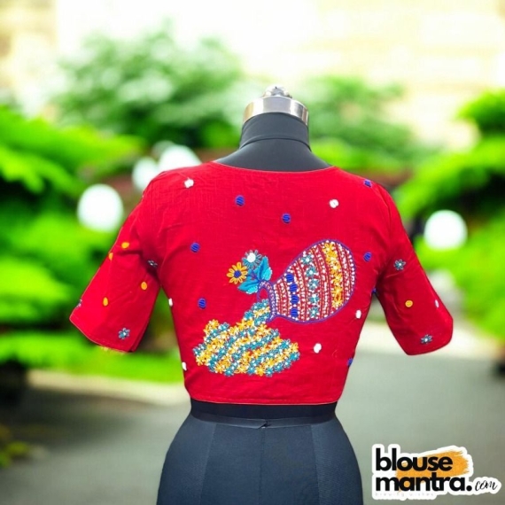 Red Khadi Cotton |Pot Filled with Flower Glass Sleeve