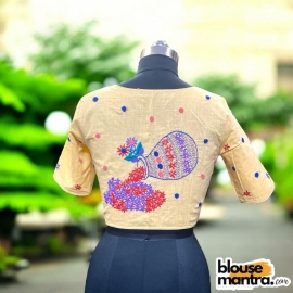 Beige Khadi Cotton |Pot Filled with Flower Glass Sleeve