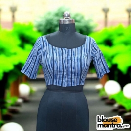 Blue Ikkat | Front Round Neck | Back Reverse Triangle cut Glass Sleeve