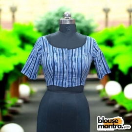 Blue Ikkat | Front Round Neck | Back Reverse Triangle cut Glass Sleeve