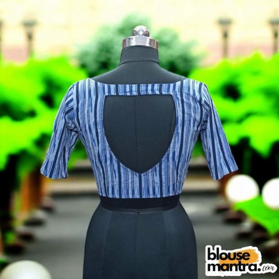 Blue Ikkat | Front Round Neck | Back Reverse Triangle cut Glass Sleeve