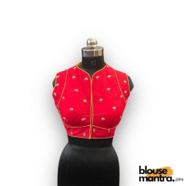 RedKhadi Cotton | Back Square embroidery | small flower emb all over the body Sleeveless