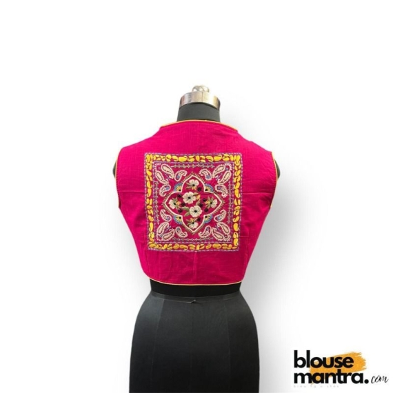 Pink Khadi Cotton | Back Square embroidery | small flower emb all over the body Sleeveless