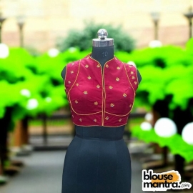 MaroonKhadi Cotton | Back Square embroidery | small flower emb all over the body Sleeveless