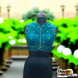 Sea Green Khadi Cotton | Back Square embroidery | small flower emb all over the body Sleeveless