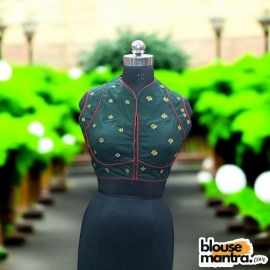 bottle Green Khadi Cotton | Back Square embroidery | small flower emb all over the body Sleeveless