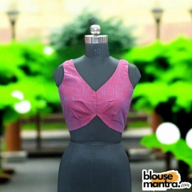 Maroon & Blue Khadi Cotton | Crease On Front Sleeveless