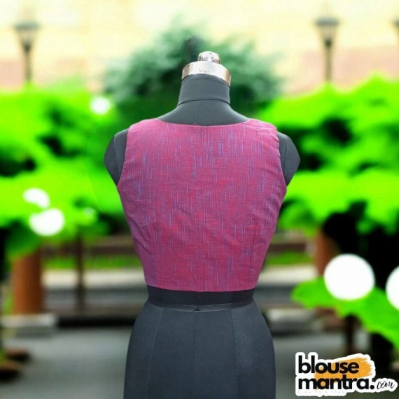 Maroon & Blue Khadi Cotton | Crease On Front Sleeveless