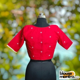 Red Khadi Cotton | Embroidery on Pitter pan coller | Lace Work Glass Sleeve