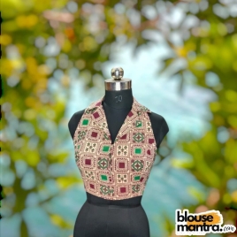  White Cotton Kalamkari | Blazer Coller Sleeveless