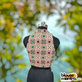  White Cotton Kalamkari | Blazer Coller Sleeveless