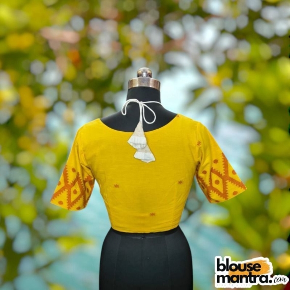 Yellow Jamdani | Jacket Blouse | Inside Hakoba Halterneck Glass Sleeve