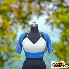 Sky Jamdani | Jacket Blouse | Inside Hakoba Halterneck Glass Sleeve