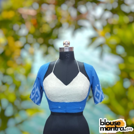 Sky Jamdani | Jacket Blouse | Inside Hakoba Halterneck Glass Sleeve