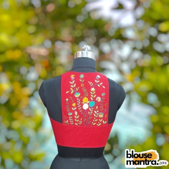 Red Khadi | Razor Cut | Hand Embroidery Sleeveless