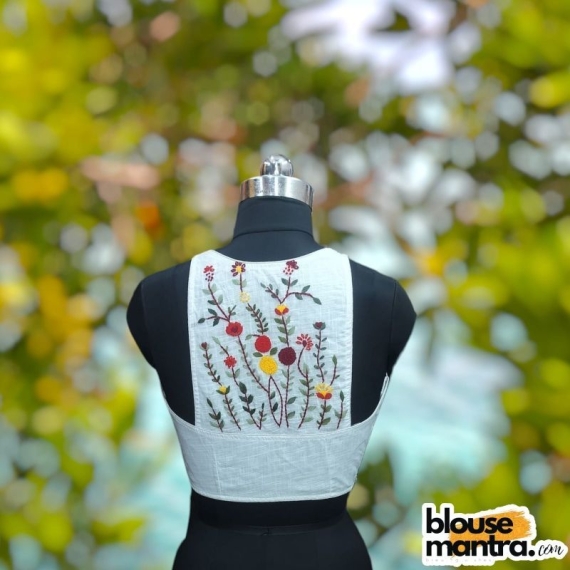 White Khadi | Razor Cut | Hand Embroidery Sleeveless