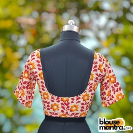 White & Red Batic | Front V Neck | Back Round Neck Glass Sleeve