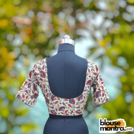 White & Pnk Batic | Front V Neck | Back Round Neck Glass Sleeve