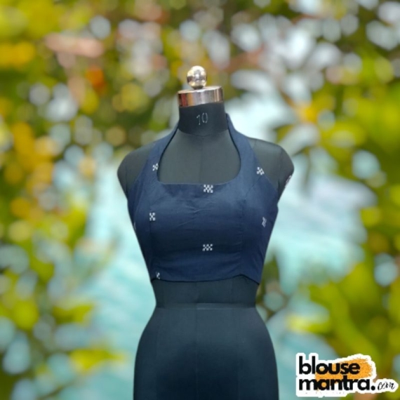 Navy Blue Jamdani | Halterneck Sleeveless