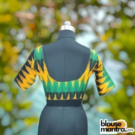 Double Ikkat | Yellow & Green | Front V Neck | Back Round Neck Glass Sleeve