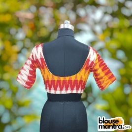 Double Ikkat | Yellow & Red White | Front V Neck | Back Round Neck Glass Sleeve