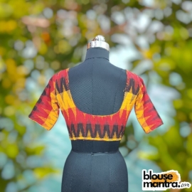 Double Ikkat | Yellow & Red Black | Front V Neck | Back Round Neck Glass Sleeve