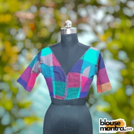 Cotton Check Print |Big Check | Green , Pink , Navy | Front V Neck | Back Round Neck Glass Sleeve