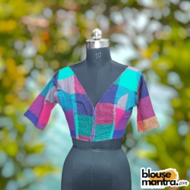 Cotton Check Print |Big Check | Green , Pink , Navy | Front V Neck | Back Round Neck Glass Sleeve