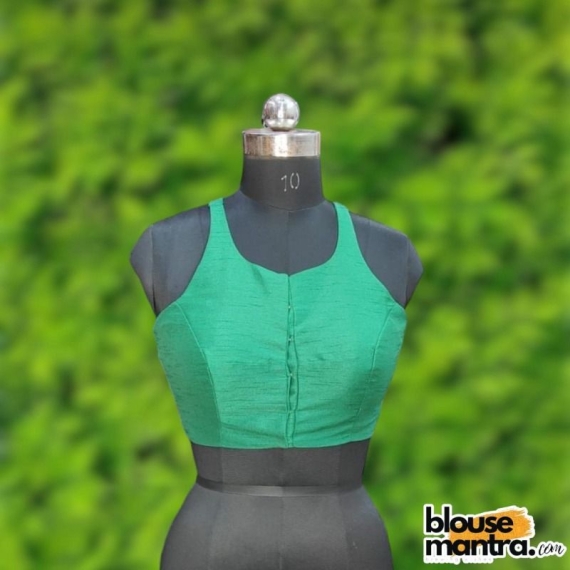 Green Raw Silk | Razor Cut Sleeveless