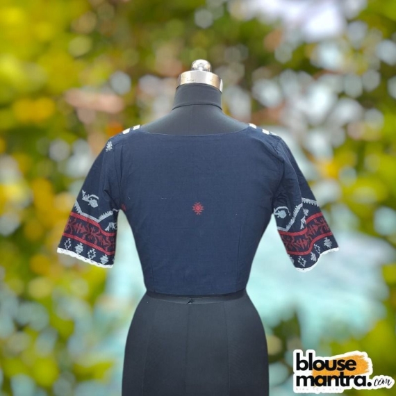  Navy Blue Jamdani | Square Neck | Lace Attached Glass