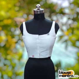 White Jamdani | Red & Black Barfi | Round Neck | Front Hook Sleeveless